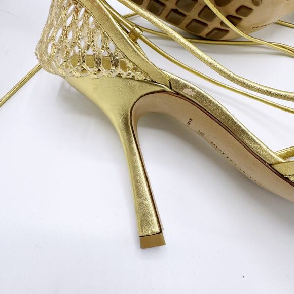 BOTTEGA VENETA Metallic leather-trimmed mesh pumps (Size 38.5) - Picture 16 of 16